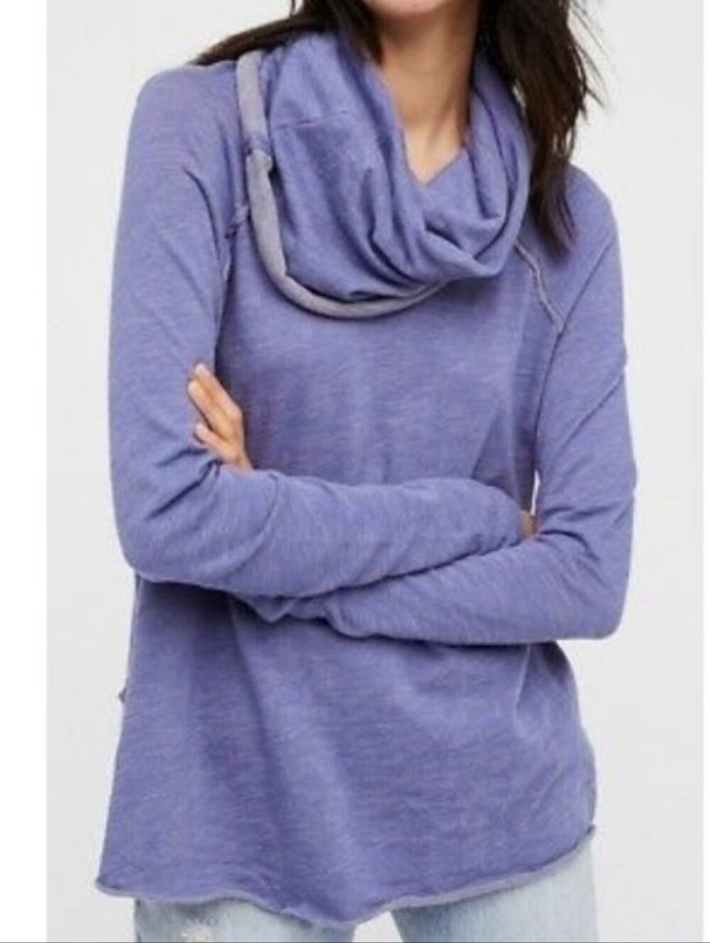 Free People Beach Cowl Cacoon Sweater Tunic Top Chambray OS Blue